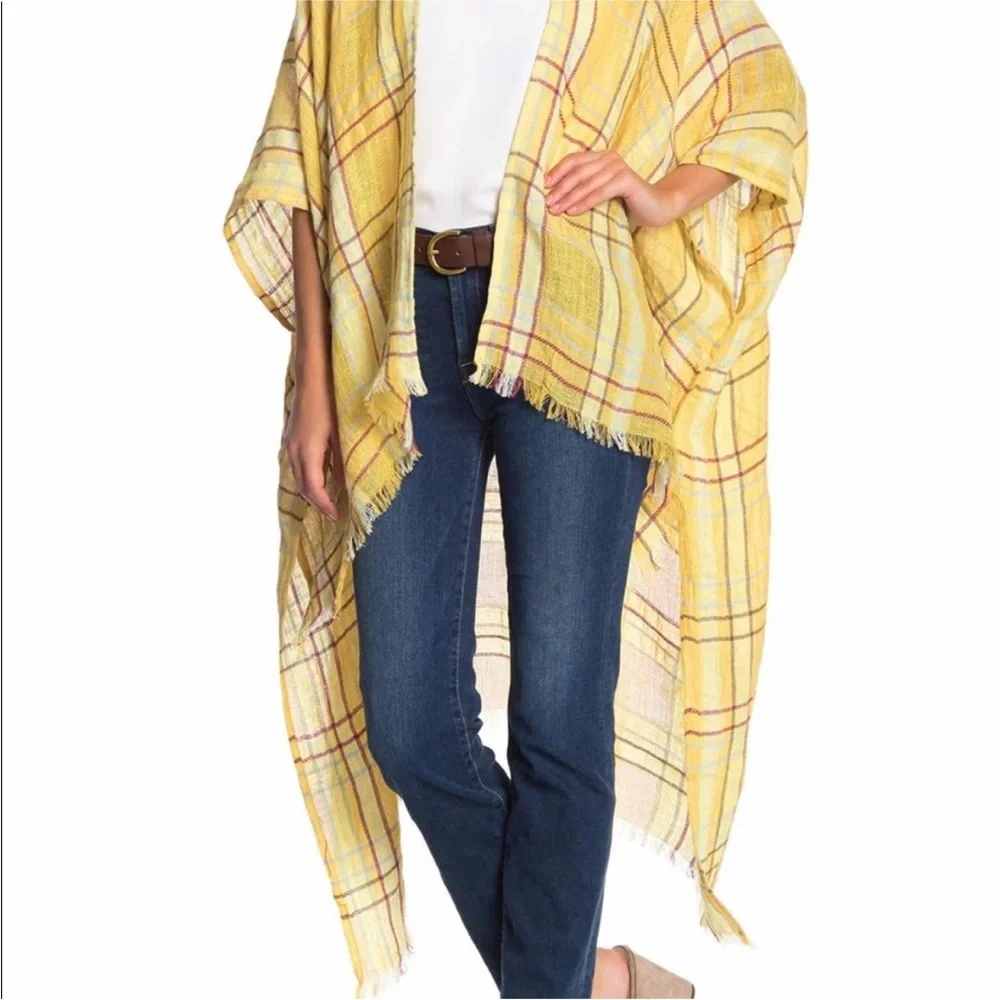 NWT~Free People Yellow Plaid Caftan - Picture 3 of 7